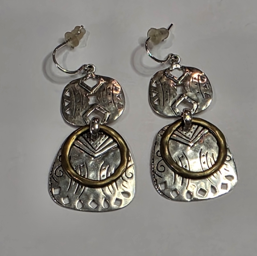 Silpada Sterling‎ Silver Brass Mixed Metal Geometric Drop Earrings W2297 Artisan